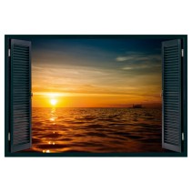 Vinilos efecto ventanas 3d puesta de sol mar