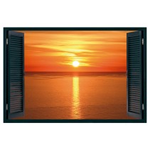 Vinilo efecto ventana 3d puesta de sol en el mar