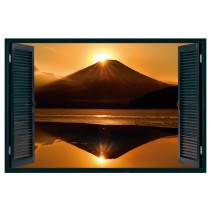 Vinilo ventana 3d atardecer monte fuji lago kawaguchi
