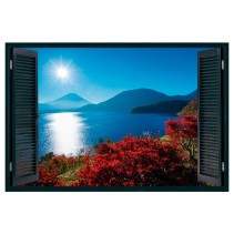 Vinilo efecto ventanas 3d atardecer monte fuji