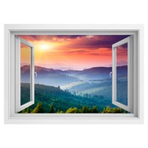 Vinilo efecto ventanas 3d atardecer montañas