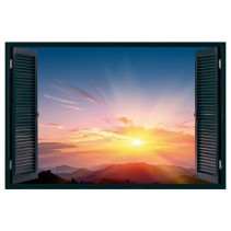 Vinilos ventanas 3d atardecer en montañas
