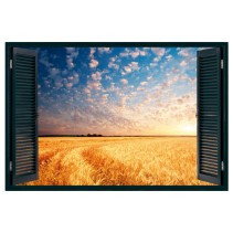 Vinilo efecto ventanas 3d atardecer en el campo