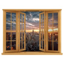 Vinilo ventana 3d manhattan al atardecer