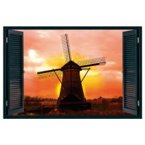 Vinilo efecto ventana 3d molino holanda
