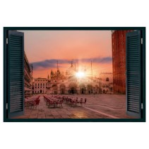 Vinilo ventana 3d plaza san marco atardecer