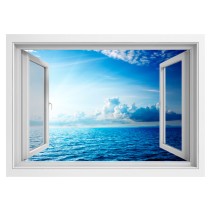 Vinilo efecto ventanas 3d atardecer en el mar