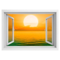Vinilo efecto ventanas 3d puesta de sol en el mar