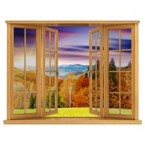 Vinilos ventanas 3d atardecer montañas