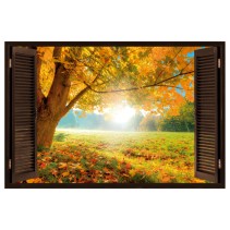 Vinilo efecto ventana 3d árbol en el campo