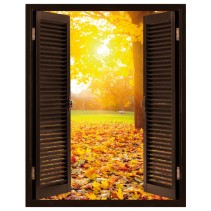 Vinilo efecto ventana 3d árboles en otoño