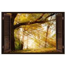Ventana 3d árboles naturaleza otoñal