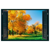 Vinilo ventanas 3d árboles en el campo en otoño