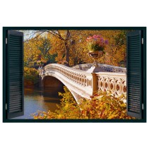 Vinilo efecto ventanas 3d puente sobre el lago