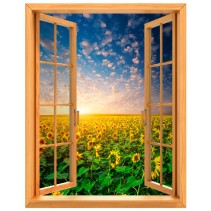Vinilo ventanas 3d campo de girasoles