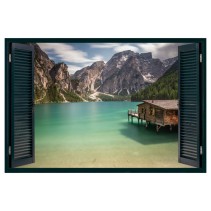 Vinilo ventana 3d lago braies italia