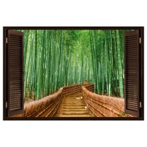 Vinilo ventana 3d paseo en bosque de bambú