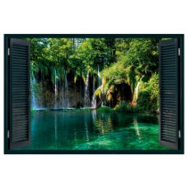 Vinilo ventana 3d cascadas en la naturaleza