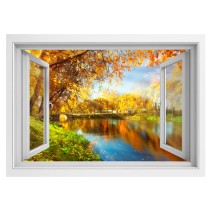 Vinilo ventanas 3d lago en el parque