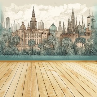 Fotomural o papel pintado acuarela skyline barcelona