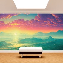 Fotomural o papel pintado amanecer nubes y montañas