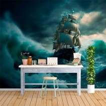 Fotomural o papel pintado barco navegando en tormenta