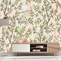 Fotomural o papel pintado aves tropicales en arbol