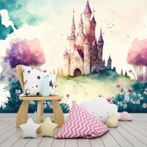 Fotomural o papel pintado dibujo acuarela castillo cuento