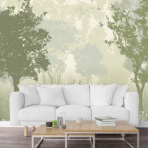 Fotomural o papel pintado dibujo bosque y grullas