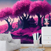 Fotomural dibujo casa en el río de cuento
