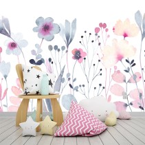 Fotomural o papel pintado dibujo flores en acuarela
