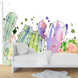 Fotomural dibujo infantil acuarela cactus moderno Fotomural dibujo infantil acuarela cactus moderno