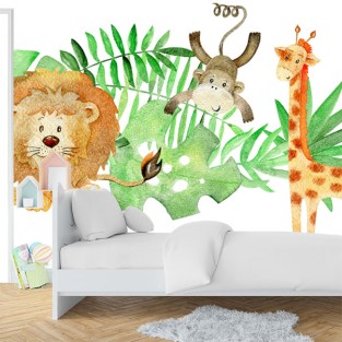 Fotomural dibujo infantil en acuarela animales