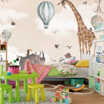 Fotomural o papel pintado dibujo infantil animales y globos