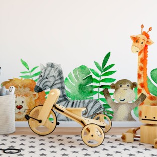 Fotomural o papel pintado infantil acuarela animales amigos
