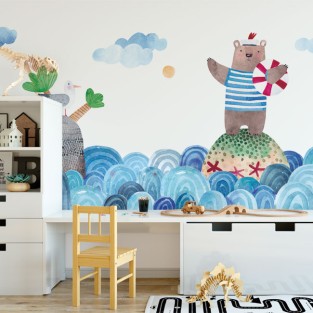 Fotomural o papel pintado dibujo infantil oso marinero Fotomural o papel pintado dibujo infantil oso marinero