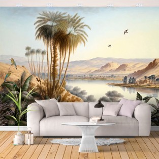 Fotomural o papel pintado paisaje oriental con lago