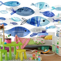 Fotomural dibujo peces estilo estilo acuarela y tiza