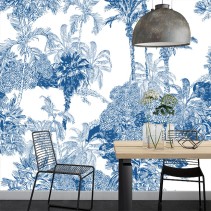 Fotomural o papel pintado dibujo azul paisaje tropical