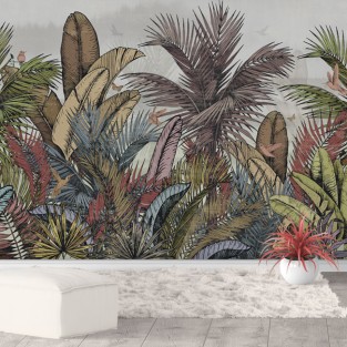 Fotomural o papel pintado dibujo vinatge plantas y colibríes