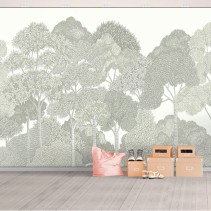 Fotomural o papel pintado dibujo bosque vintage en grises