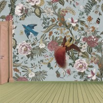 Fotomural o papel pintado vintage golondrinas y flores