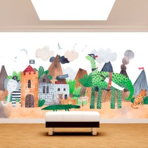 Fotomural o papel pintado ilustración animales en acuarela