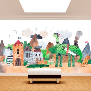 Fotomural o papel pintado ilustración animales en acuarela
