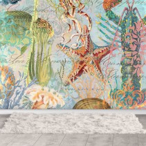 Fotomural o papel pintado ilustración animales marinos