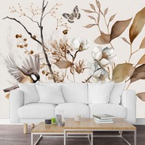 Fotomural o papel pintado aves y plantas vintage