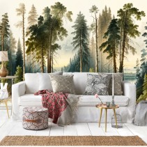 Fotomural o papel pintado ilustración acuarela bosque