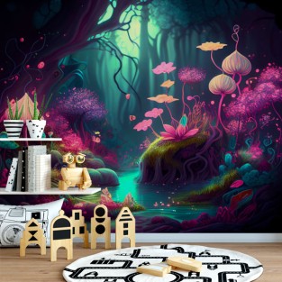 Fotomural o papel pintado ilustración bosque mágico brillante Fotomural o papel pintado ilustración bosque mágico brillante