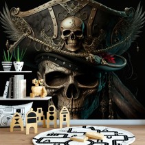 Fotomural juvenil calavera piratas caribe
