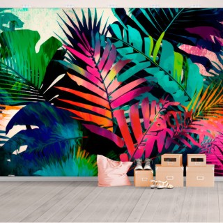 Fotomural ilustración palmeras coloridas juvenil